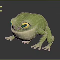 Cute 3D Green Frog Character With Yellow Eyes And Animated Design Features