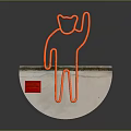 Red Line Cat Outline Ornament Decoration Set On Semicircular Marble Base