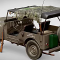 Vintage Military Green Utility Vehicle With Open Top Camouflage Canvas And White Star Emblem