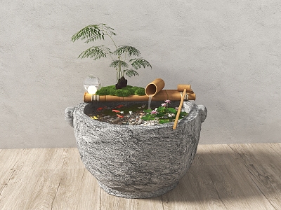 New Chinese Style Water Ornaments Stone Mortar Groove Waterscape Courtyard Landscaping Landscape Balcony Fish Pond 3d model