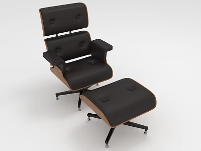 Modern Black Leather Leisure Chair With Wooden Frame And Ottoman Footstool 3d model