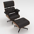 Modern Black Leather Leisure Chair With Wooden Frame And Ottoman Footstool