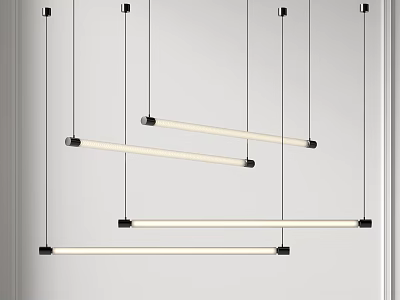 Sleek Modern Linear Pendant Lights With Black Metal Fixtures And Warm Illumination In Interior 3d model