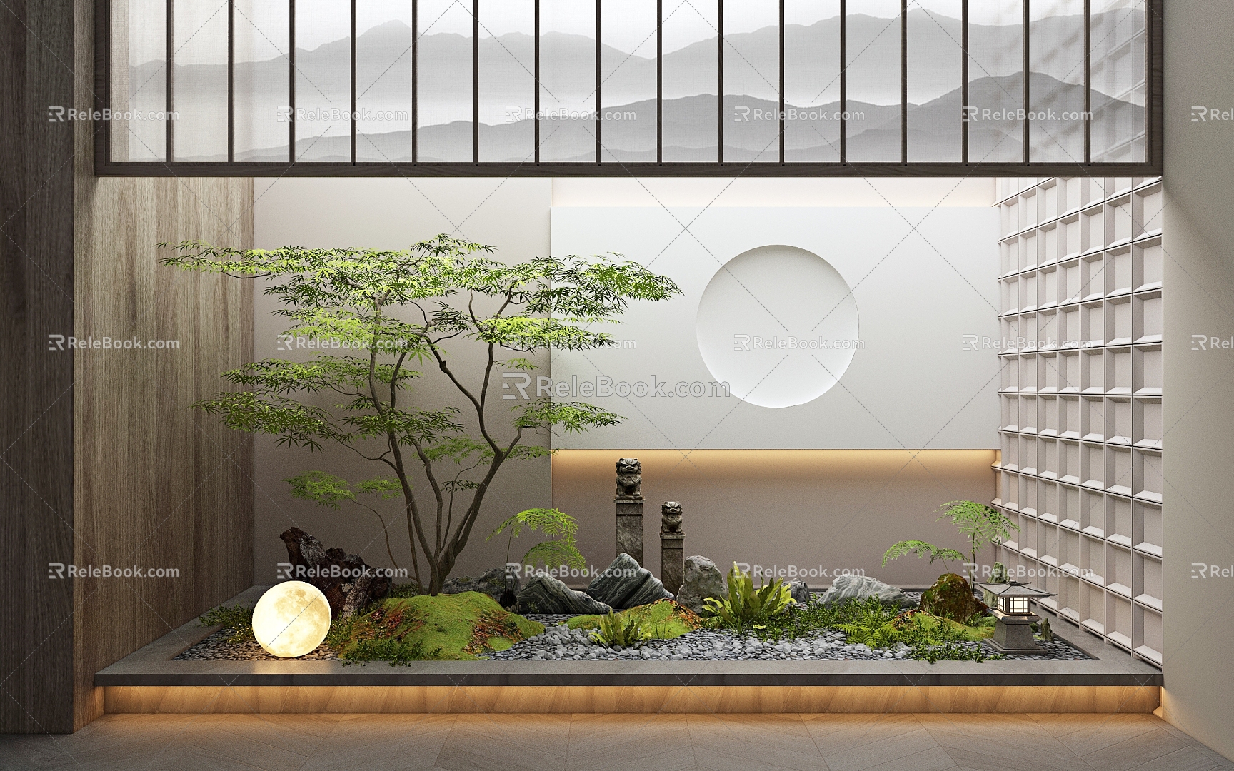 New Chinese style interior landscape sketch porch landscaping 3d model