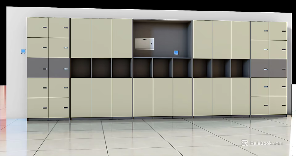 Light Colored Modern Storage Cabinet System With Drawers And Open Compartments 3d model
