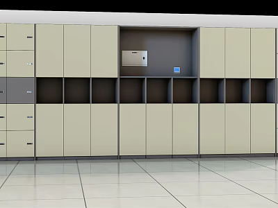 Light Colored Modern Storage Cabinet System With Drawers And Open Compartments 3d model