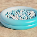 Light Blue Inflatable Pool Filled With Blue And White Balls On Sandy Beach Surface 3d model