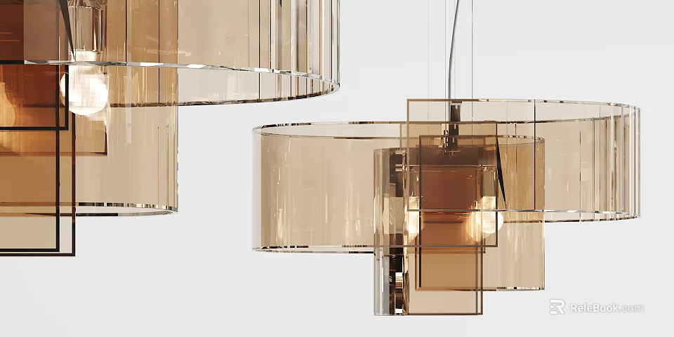 Modern Transparent Glass Chandelier With Layered Geometric Design And Lighting Fixture 3d model 