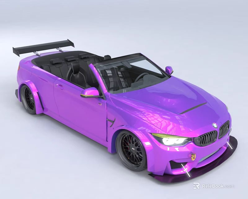 Purple Modified Convertible Car With Open Top Black Spoiler And Wheels 3d model 