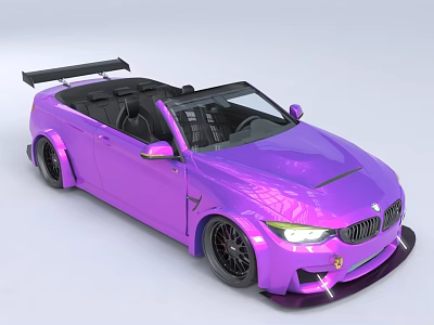 Purple Modified Convertible Car With Open Top Black Spoiler And Wheels 3d model