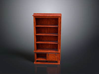 Wooden Bookcase Furniture With Multiple Shelves And Bottom Cabinet Door 3d model