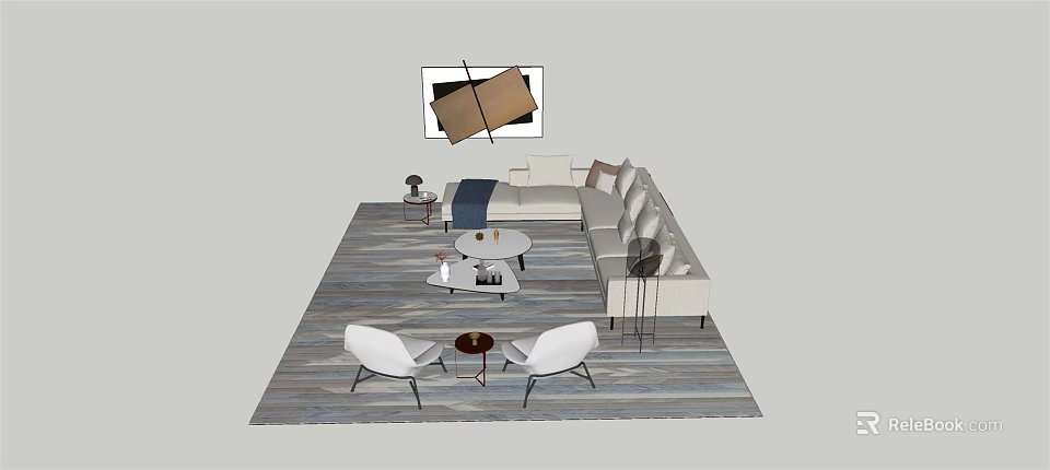 Modern Living Room Sofa And Coffee Table Combination With Decorative Painting Rug And Chairs 3d model 
