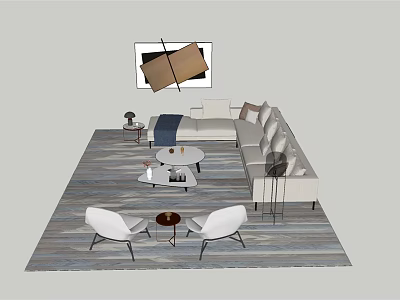 Modern Living Room Sofa And Coffee Table Combination With Decorative Painting Rug And Chairs 3d model