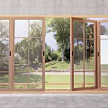 Modern Wooden Folding Doors With Glass Panels Open Connecting Indoor Outdoor Garden Space