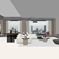 Modern Living Room Interior With Floor to Ceiling Windows City View TV Sofa and Rug