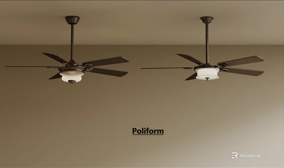 Two Modern Poliform Ceiling Fan With Light Fixtures Ceiling Mounted Dark Blades White Lampshade 3d model 