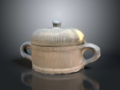 Rustic Textured Ceramic Storage Container With Lid And Two Practical Handles 3d model