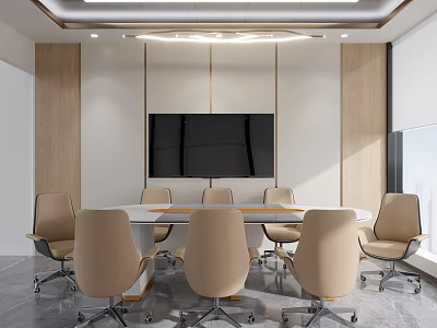 Modern Conference Room Interior With Long Table Comfortable Chairs And TV Screen 3d model