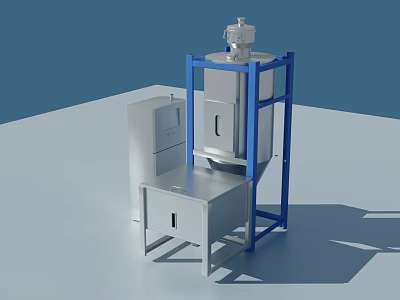 Industrial Mixing Equipment with Silver Cylindrical Container Blue Metal Frame and Control Cabinet 3d model