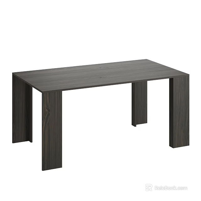 Modern Dark Wooden Dining Table with Rectangular Top and Sturdy Block Legs Design 3d model