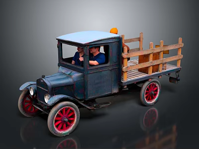 Vintage Toy Truck With Wooden Cargo Bed Red Wheels And Driver Figure 3d model