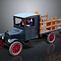 Vintage Toy Truck With Wooden Cargo Bed Red Wheels And Driver Figure
