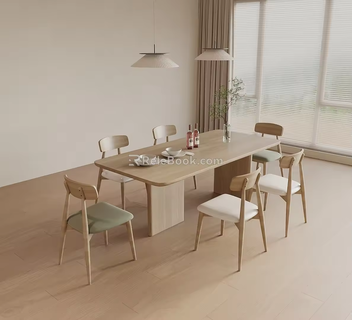 Log dining table and chair combination 3d model