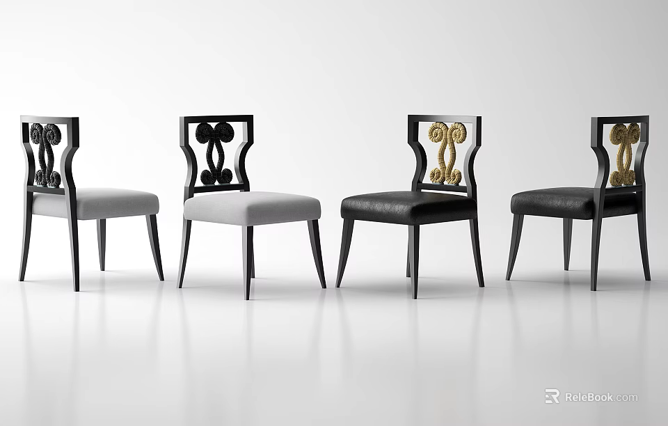 Modern Dining Chairs With Artistic Backrest Patterns And Contrast Color Seat Designs 3d model 
