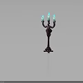 Ornate Red Candelabra With Three Arms And Blue Green Flaming Candles