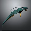Teal and Orange Fantasy Creature 3D Model With Winged Body And Long Tail