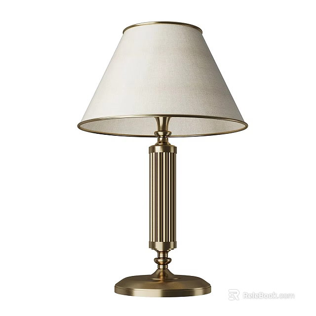 Classic Table Lamp With Beige Fabric Lampshade And Golden Fluted Base 3d model 