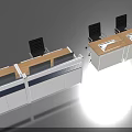 Modern Office Desks With Multiple Computer Monitors And Black Office Chairs 3d model