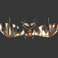 Vintage Ornithopter With Colorful Striped Wings And Person Riding In Flight