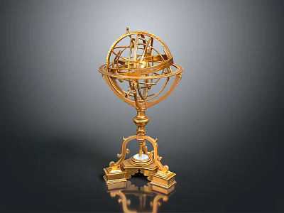 Decorative Golden Armillary Sphere With Intricate Brass Rings And Ornate Pedestal 3d model