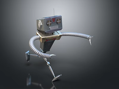 Mechanical Robot Character With Retractable Arms Control Panel And Metallic Legs 3d model