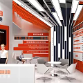 CHUBB Exhibition Booth Orange and White Design with Reception Desk Display Walls and Seats