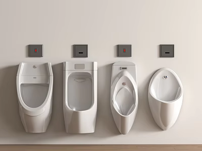 White Wall Mounted Urinals Different Designs And Sensor Panels 3d model