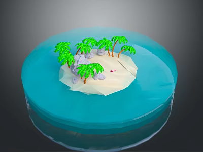 Cartoon Scene of Tropical Island with Palm Trees Sandy Beach and Blue Water 3d model