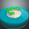 Cartoon Scene of Tropical Island with Palm Trees Sandy Beach and Blue Water
