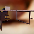 Modern Office Desk With Marble Top Blue Chair Laptop And Drawer Cabinet