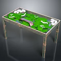 Metal Tabletop on Metallic Frame with White Caterpillars Green Leaves White Round Objects and Spoon