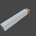 Orange Cab Cargo Truck With White Long Trailer And Multiple Wheels 3d model
