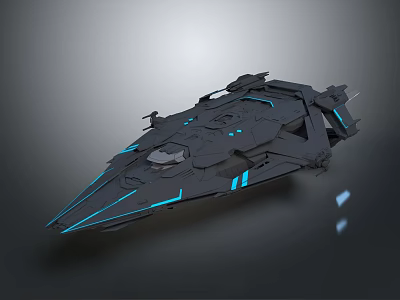 Futuristic Black Sci Fi Spaceship With Blue Glowing Lines And Sleek Structure 3d model