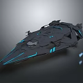 Futuristic Black Sci Fi Spaceship With Blue Glowing Lines And Sleek Structure 3d model