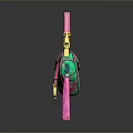 Vibrant Green Handbag With Decorative Floral Patterns Pink Handle And Tassels