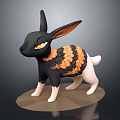 Fantasy Rabbit Creature With Black Body Orange Ears Scaled Pattern Yellow Eyes On Circular Base