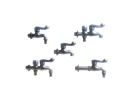 Various Modern Stainless Steel Water Faucet Designs with Different Handle Styles for Home Use 3d model