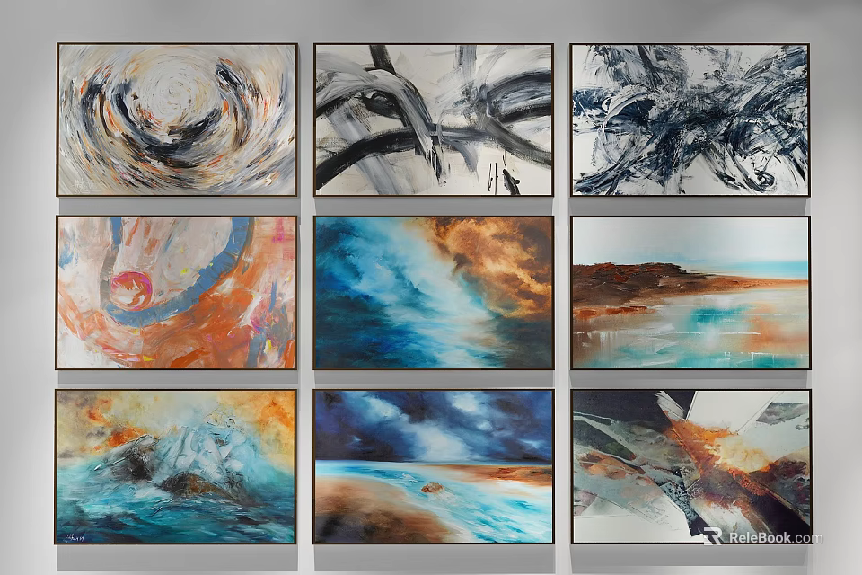 Abstract Paintings With Colorful Swirls Dynamic Lines And Modern Art Textures 3d model 