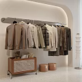 Modern Hanging Clothes Display with Various Styles Brown Beige Plaid Storage Cabinet and Floor Lamp