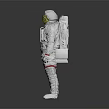 Astronaut Standing In White Spacesuit With Red Stripes Gold Helmet And Backpack On Gray Background